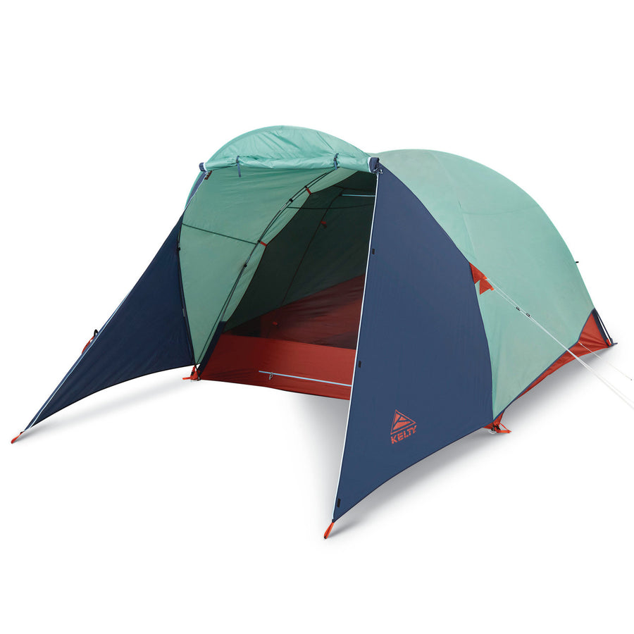 Kelty Rumpus 6 tent, with fly attached, door open
