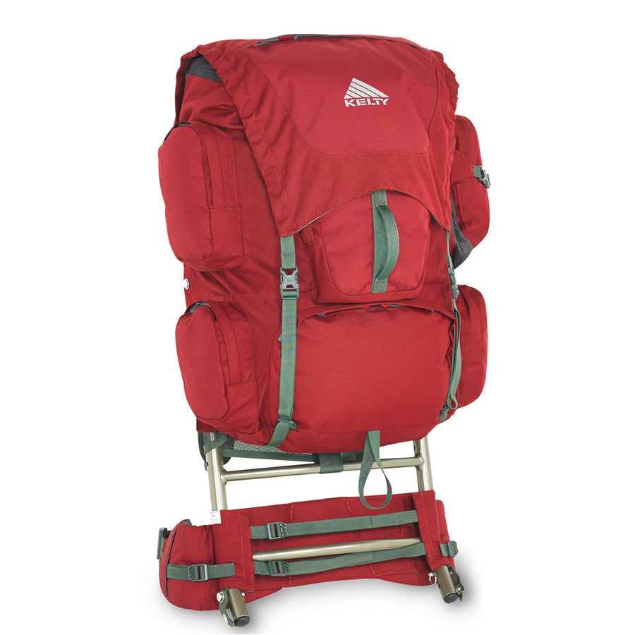 Kelty Trekker 65 external frame backpack, red, front view