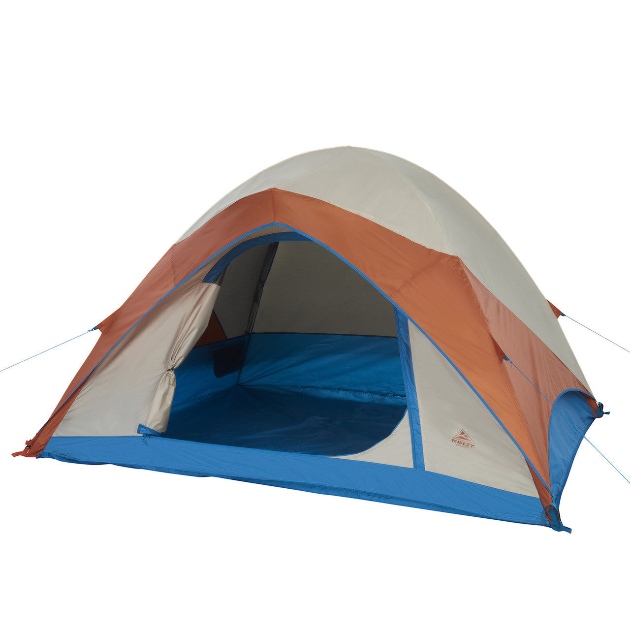 Kelty Ballarat 4 tent, front view, fly attached, door open