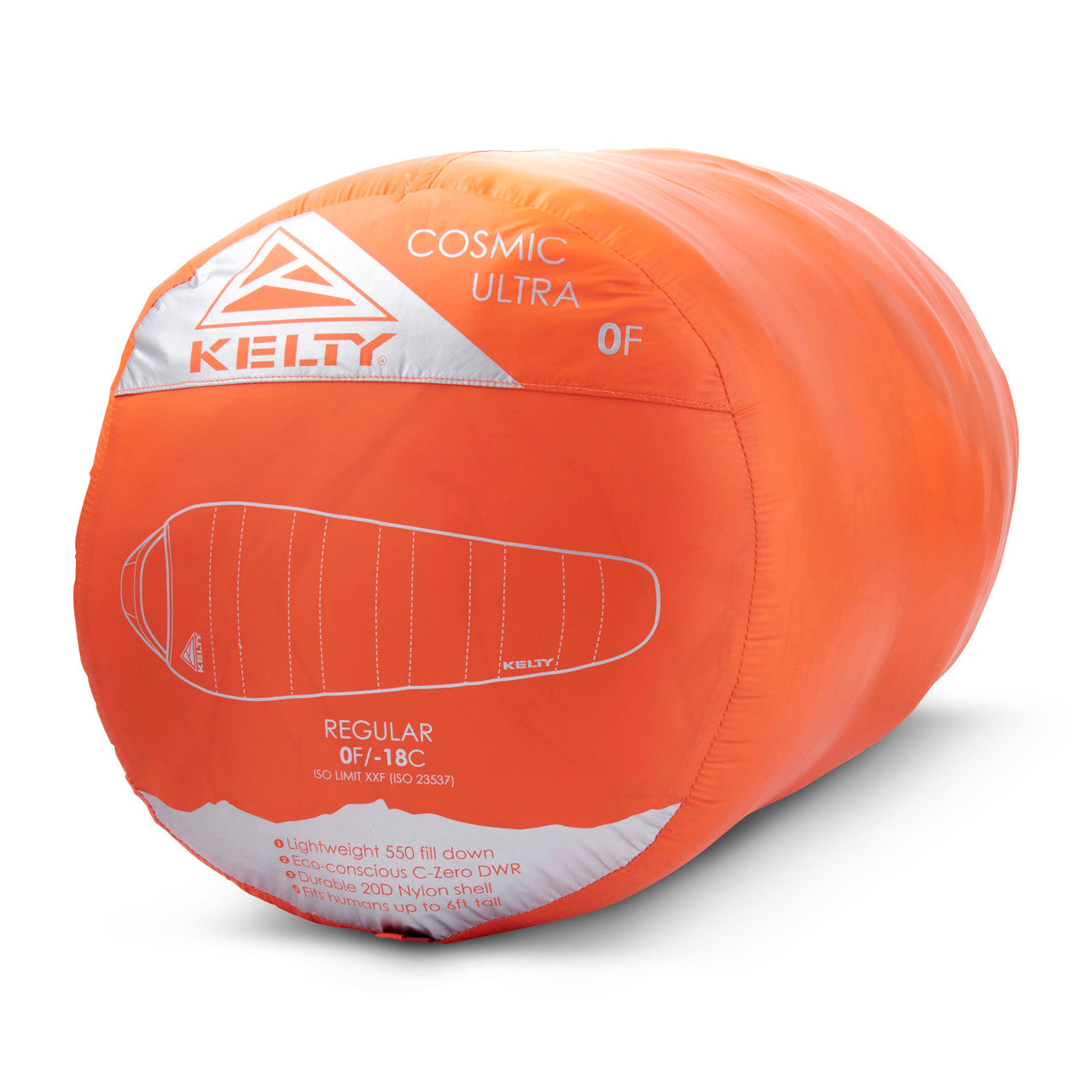 Kelty Cosmic Ultra 0 sleeping bag packed inside red stuff sack
