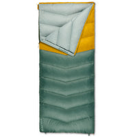 Kelty Galactic 30 sleeping bag, Duck Green/Olive Oil, front view, partially unzipped