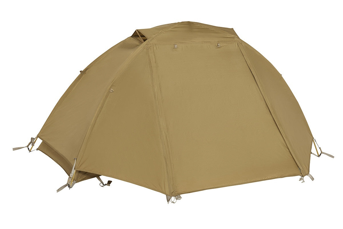 Kelty 2 Man Field Tent Coyote Brown with rain fly attached and closed