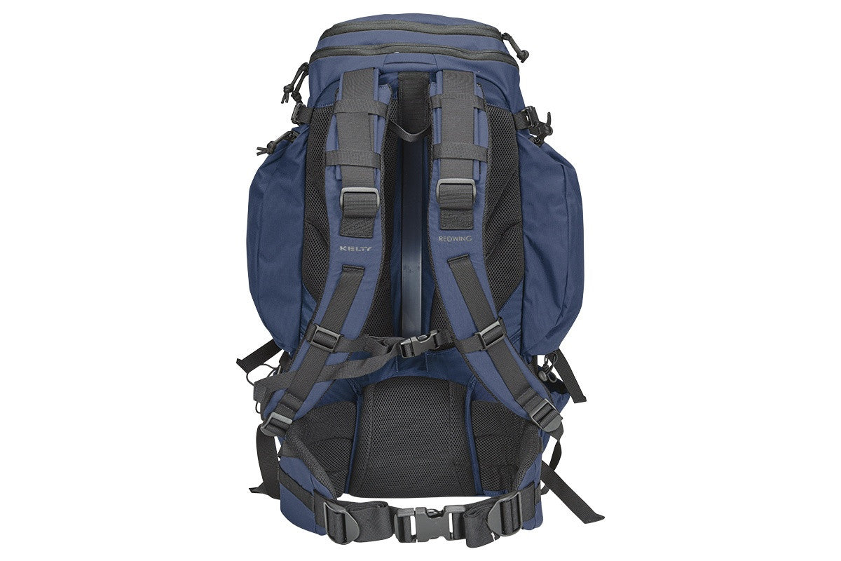 Kelty Redwing 44 Tactical backpack, Navy, rear view, showing padded shoulder straps and waistbelt
