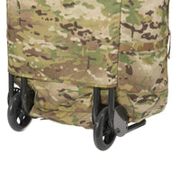 Kelty BRT USA rolling trunk,  multicam colorway, closeup of wheels