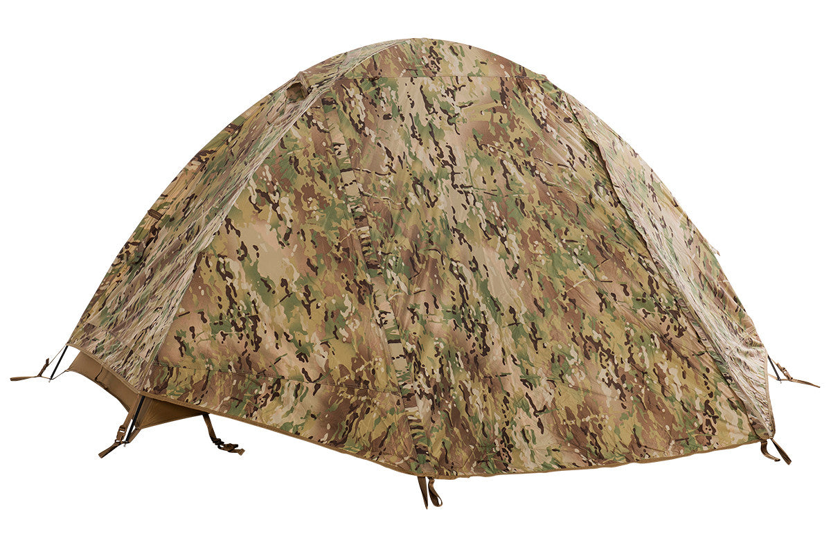 Kelty 2 Man Field Tent Multicam with rain fly attached and closed