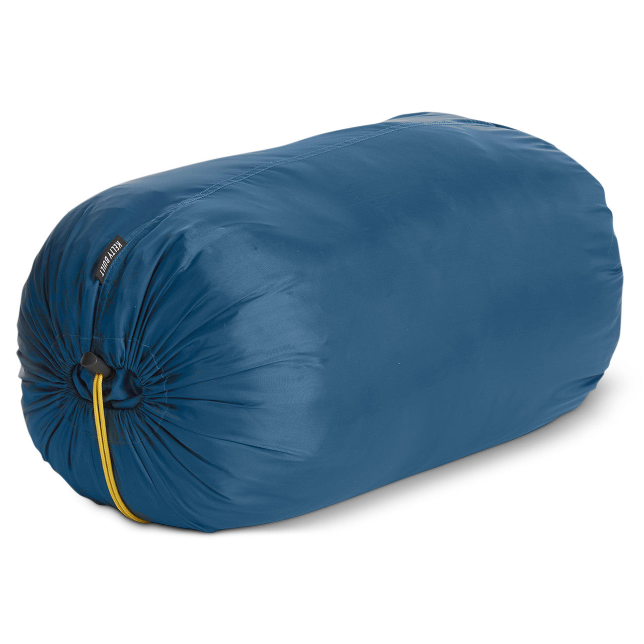 Kelty Mistral 20 sleeping bag, shown packed inside blue stuff sack