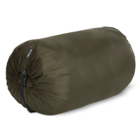 Kelty Mistral 40 sleeping bag, shown packed inside green stuff sack