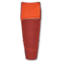 Kelty Rambler 50 Sleeping Bag, Fired Brick, shown partially unzipped