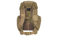 Kelty Raven 2500 backpack, Coyote Brown, rear view, showing padded shoulder straps and waist strap