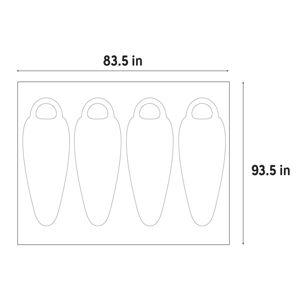 Illustration of Kelty Rumpus 4 footprint dimensions, 83.5" x 93.5"