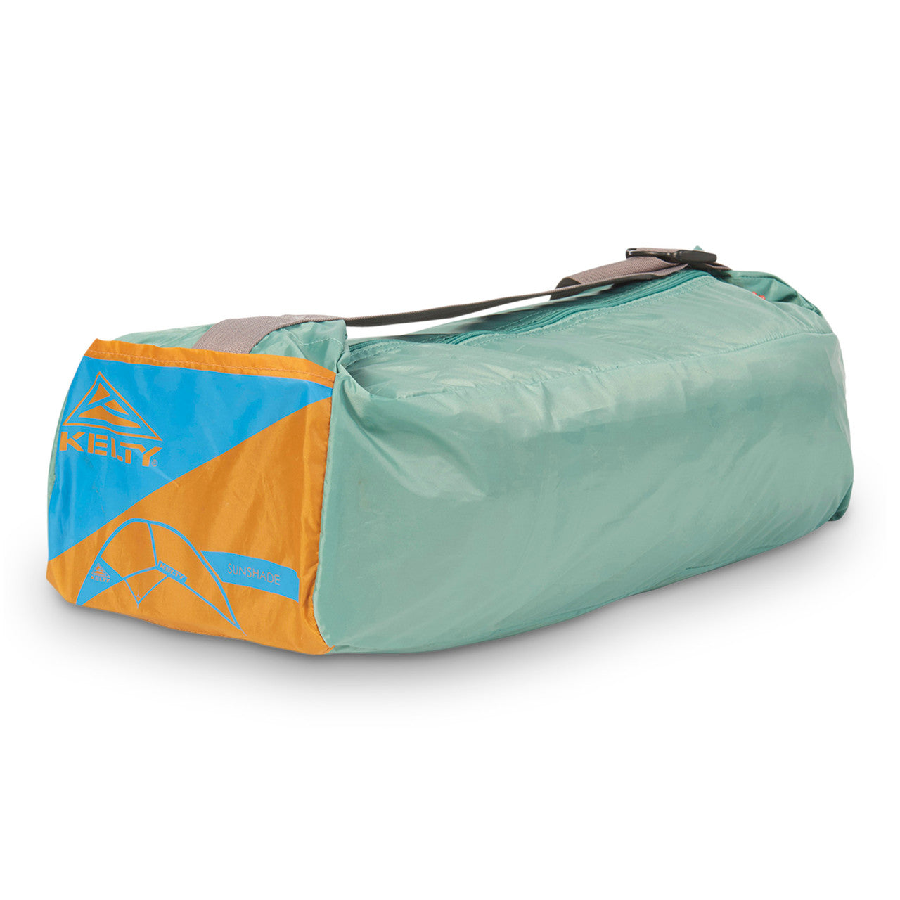 Kelty Sunshade With Side Wall, shown packed inside green storage bag