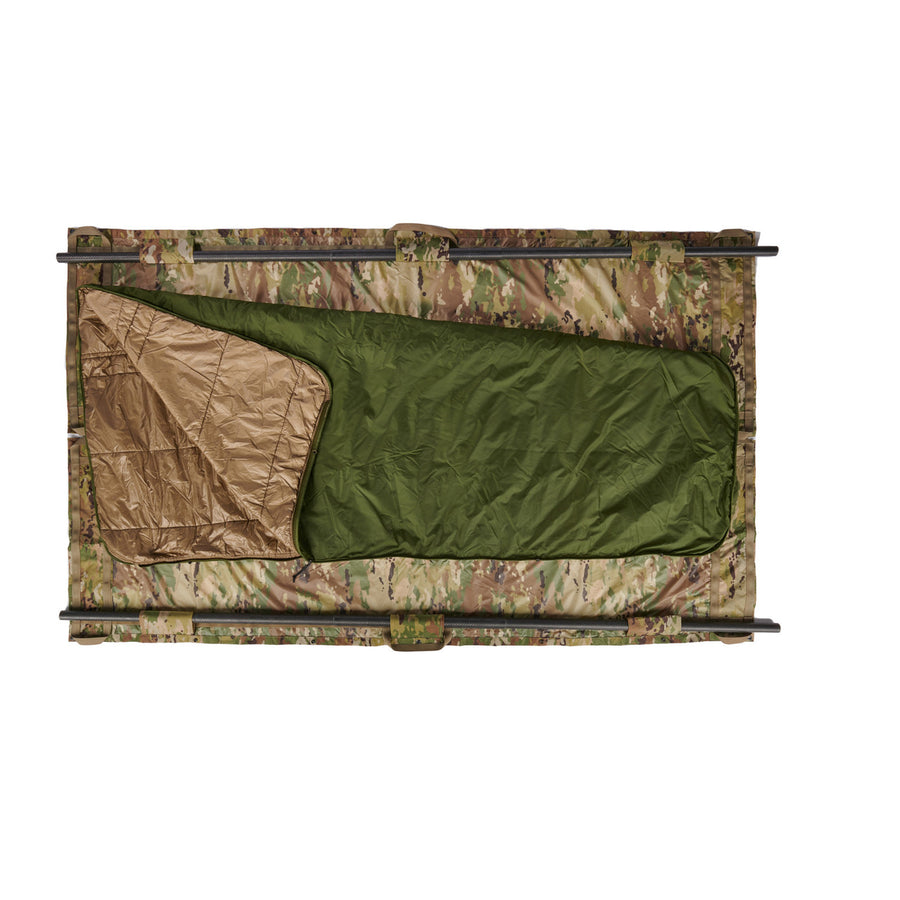 Kelty Tactical Survival Blanket/Litter System, front view, partially unzipped