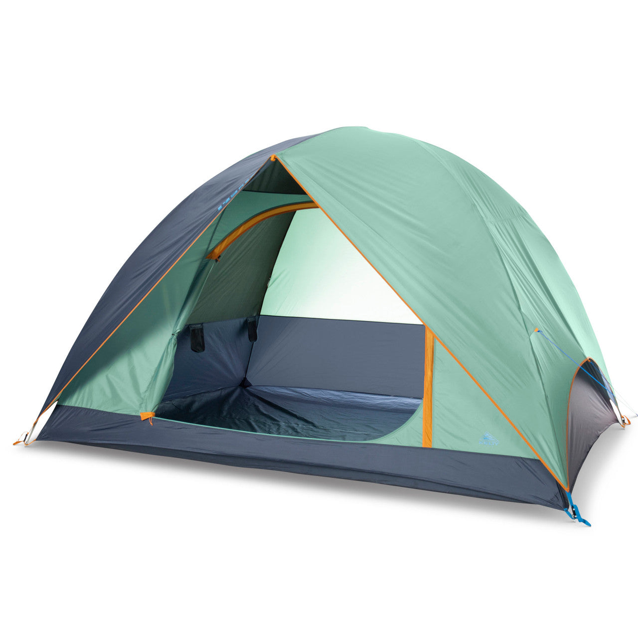 Kelty Tallboy 6 Tent, green, with fly attached and door open