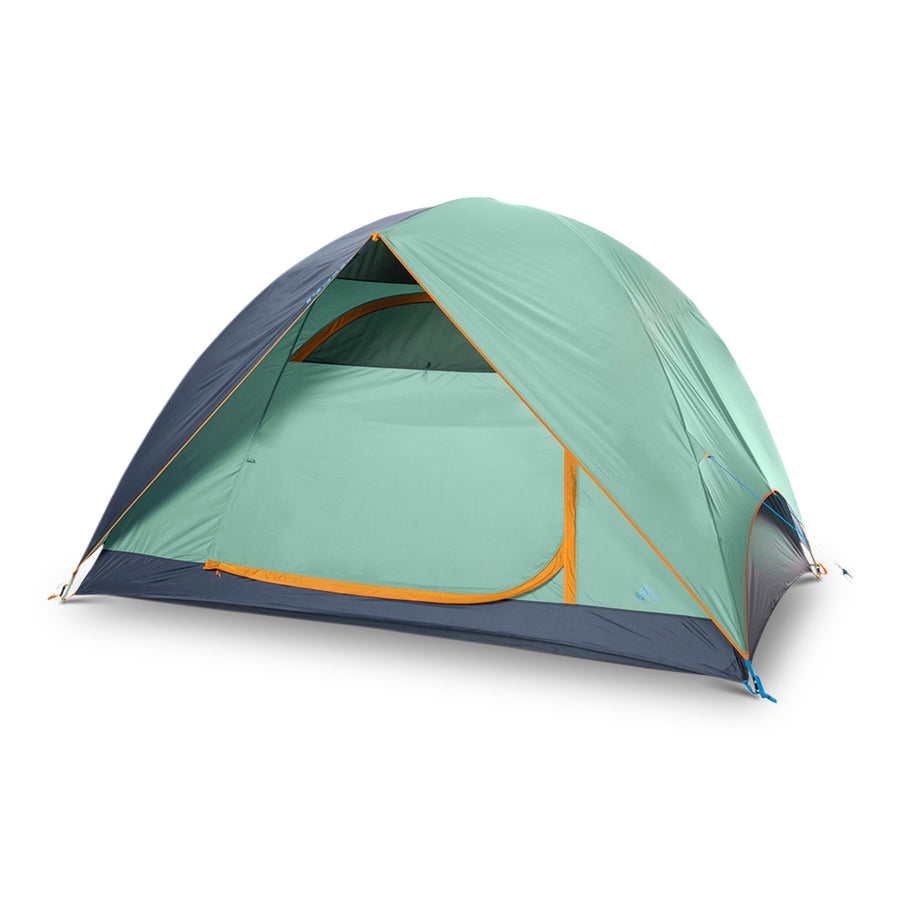 Kelty Tallboy 6 Tent, green, with fly attached and door closed