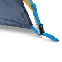 Close up of Kelty Tallboy 6 Tent, showing lower corner of tent