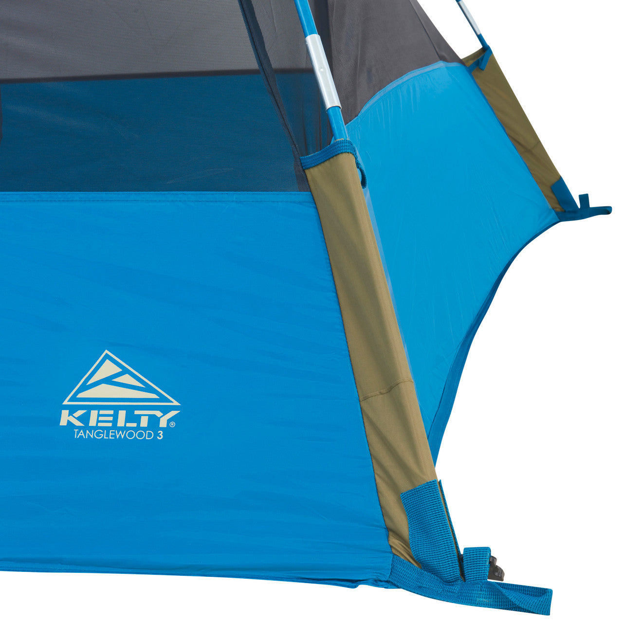 Close up of Kelty Tanglewood 3 tent, showing corner of tent