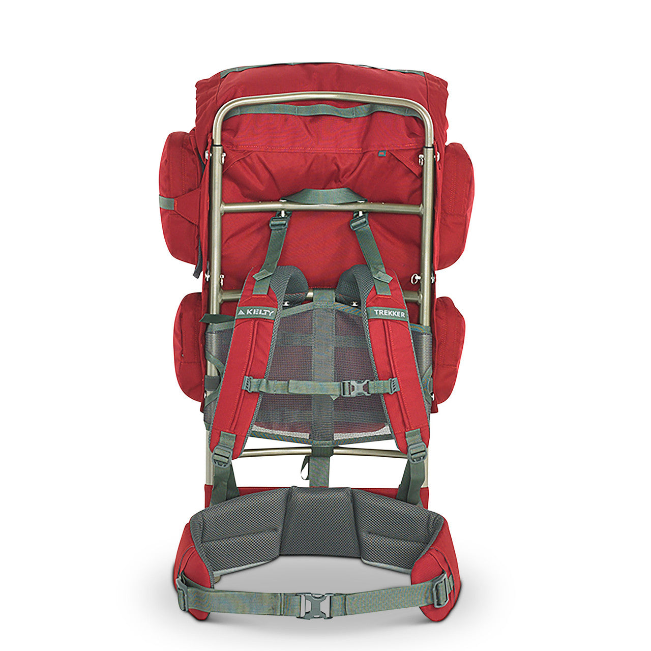 Kelty Trekker 65 external frame backpack, red, rear view